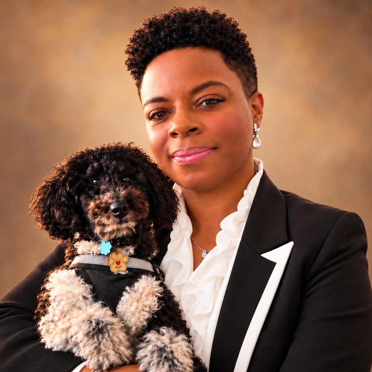 Pastor TJ holding Faith in a black and white suit